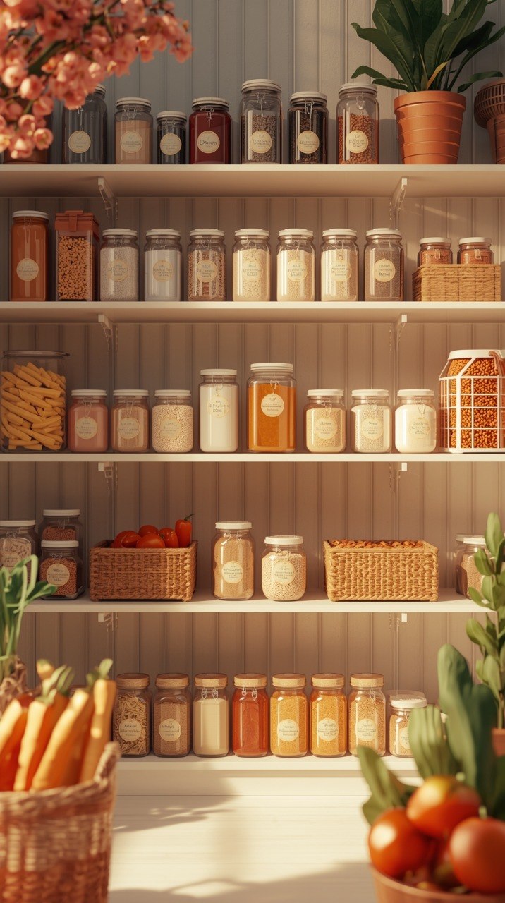 Warm kitchen pantry organization preview